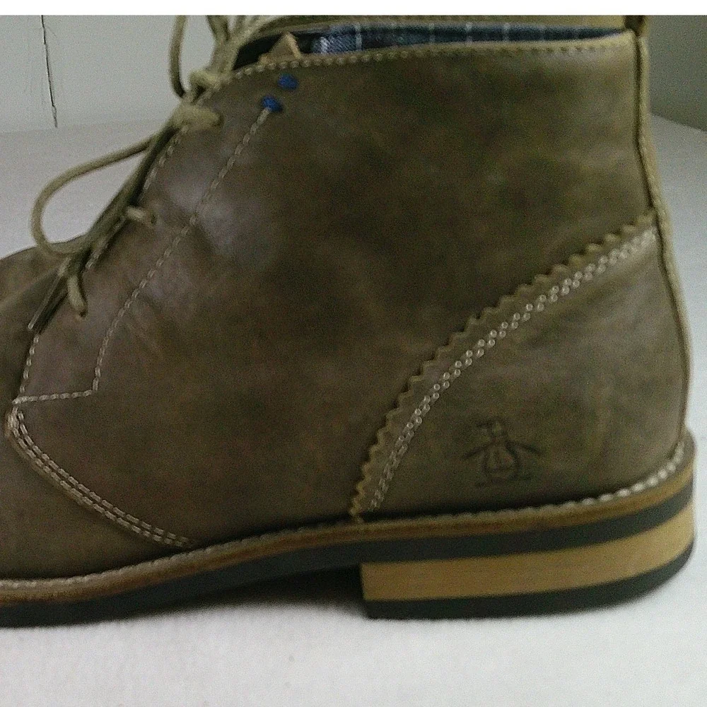 Original Penguin Monty Mens Leather Chukka Boots Brown Olive 10.5 OP100199